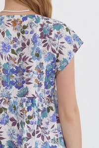 Entro - Floral V-neck Cotton Mini Dress