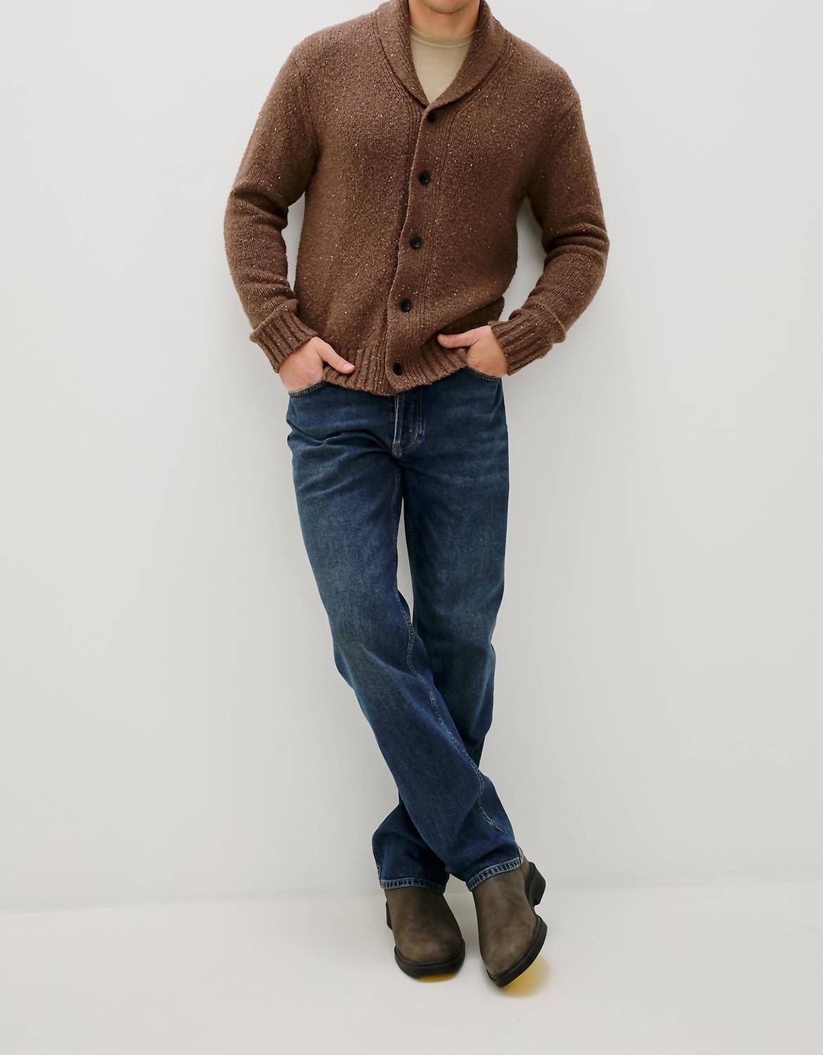 Rails Corden Knitted Cardigan in chestnut speckle - men's sweater - view 4
