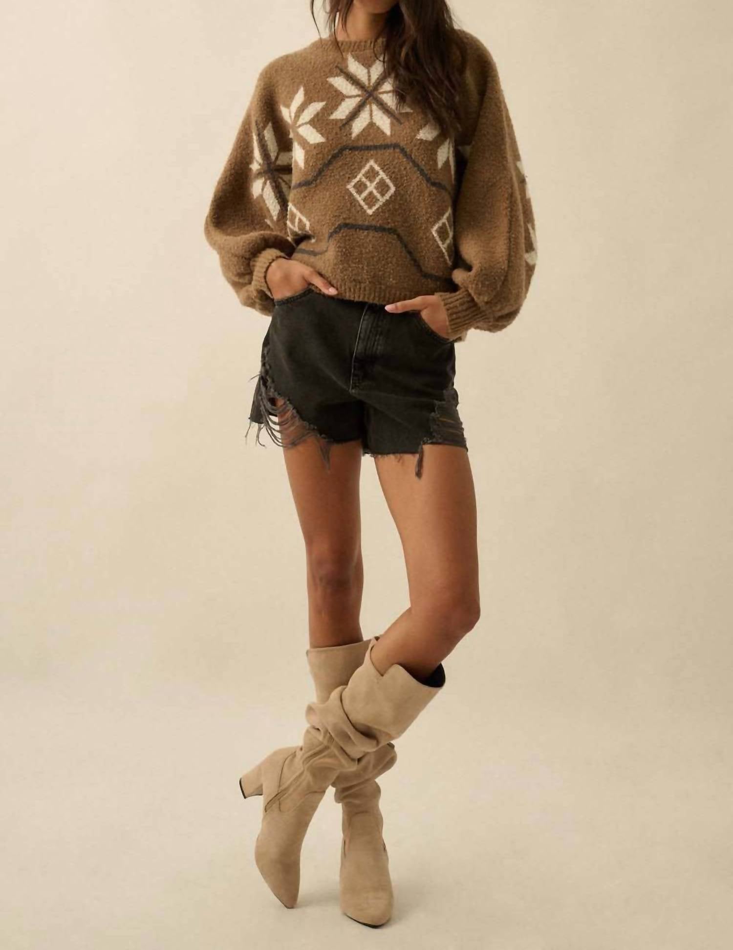 Promesa - Textured Alipine-Knit Dolman-Sleeve Sweater
