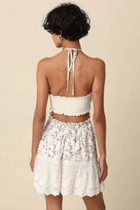 Olivaceous - Elara Embroidered Halter Mini Dress