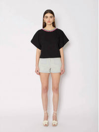 Berenice - Tember Crew Neck Tee With Contrast Neck Embroidery