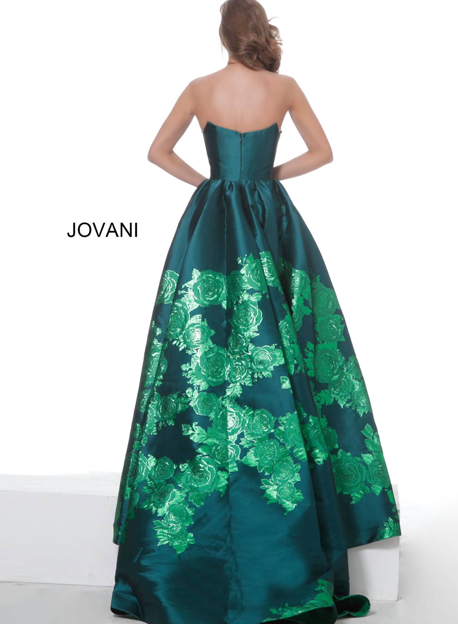 Jovani - Strapless Floral Prom Gown