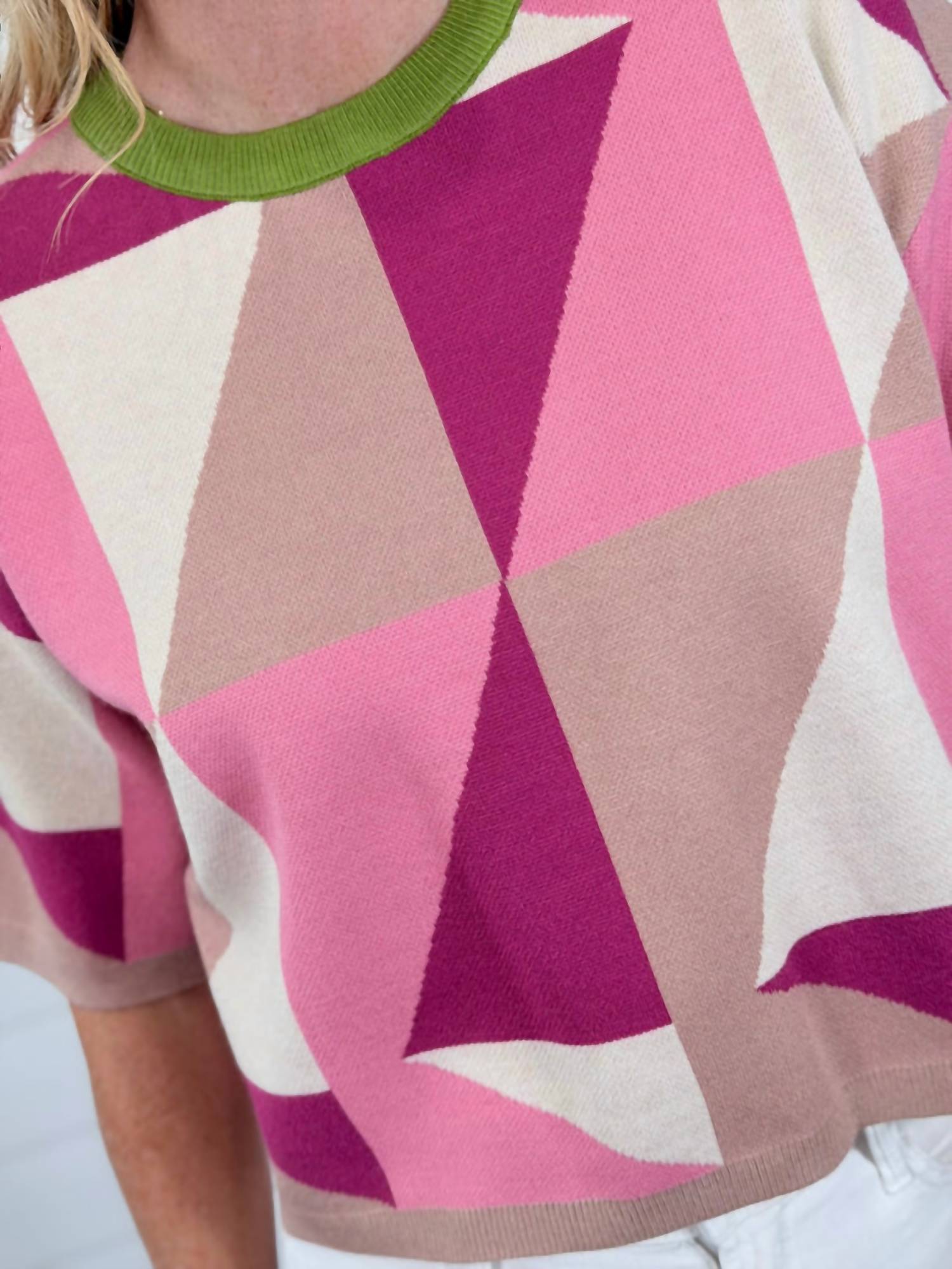 entro Geometric Pattern Short Sleeve Knit Top in multi - women's t-shirt - view 4