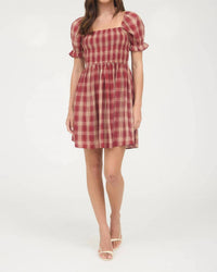 Blu Pepper - Plaid Laid Smocked Puff Sleeve Mini Dress