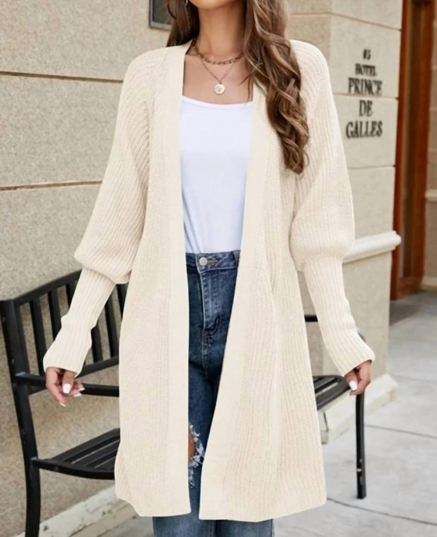 Lily Clothing - Women's Fitted Rib Cuff Open Front Knit Cardigan