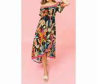 Flying Tomato - Tropical Off Shoulder Hi-lo Midi Dress