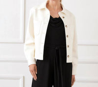 Karen Kane Faux Leather Cropped Jacket in off white - women's jacket - view 8