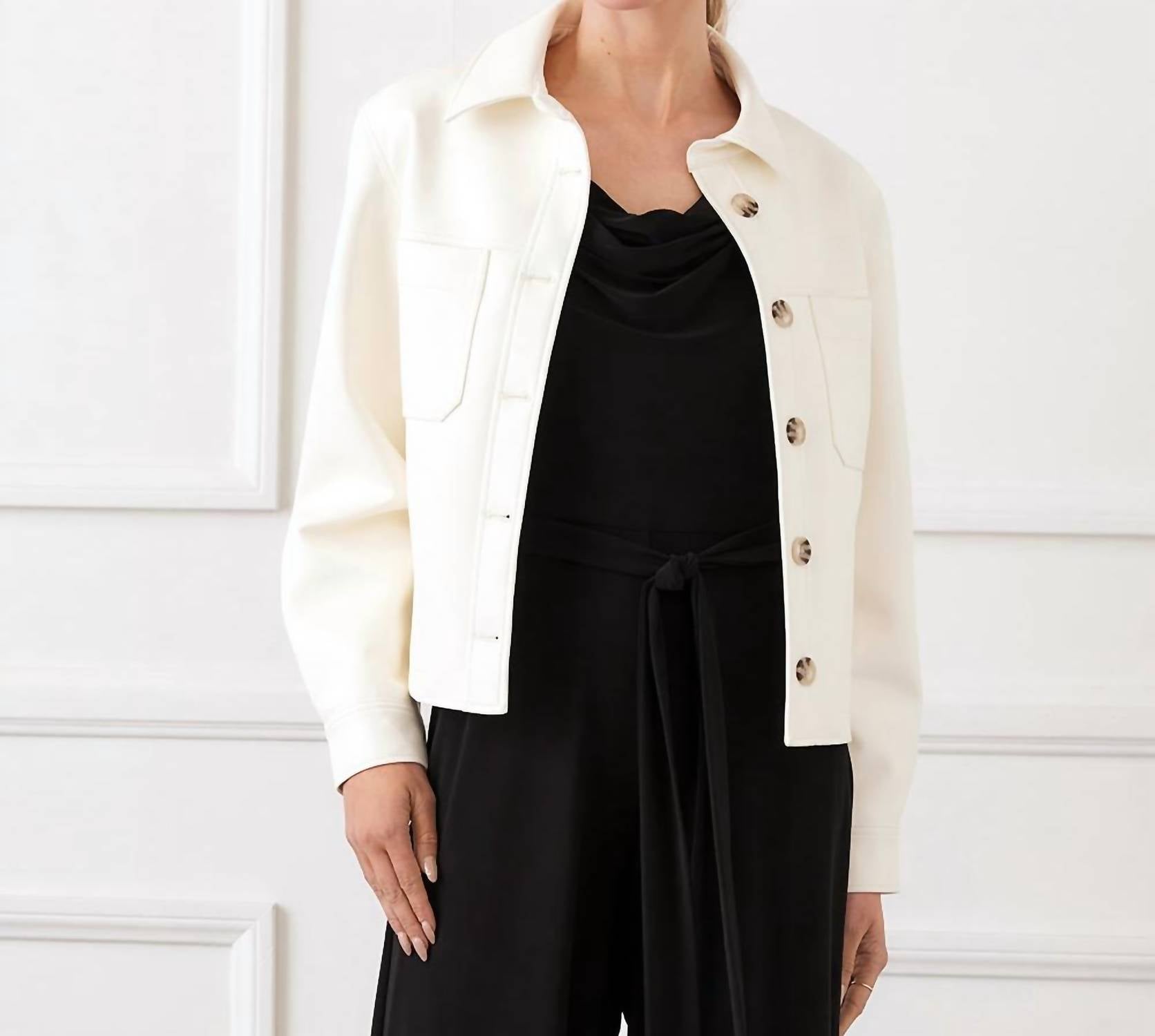 Karen Kane Faux Leather Cropped Jacket in off white - women's jacket - view 8