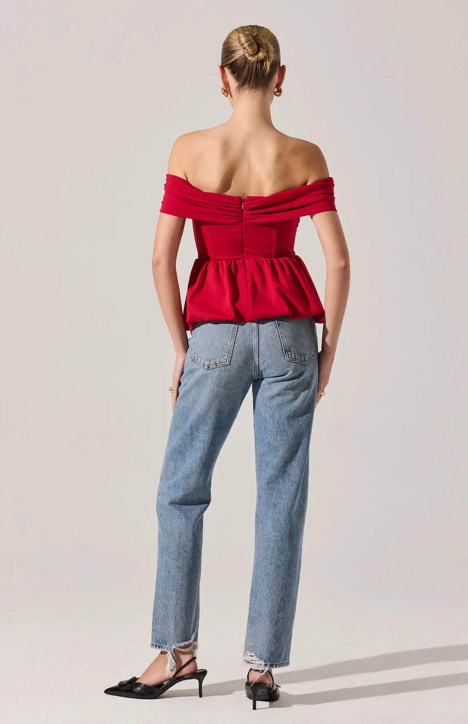 ASTR Tennille Off The Shoulder Peplum Top in red - women's blouse - view 5