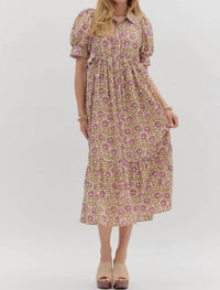 Entro - Button Front Scallop Trim Midi Dress