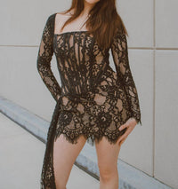 Better With Bubbli Amour On The Rocks Lace Mini Dress in black - women's dress - detail view