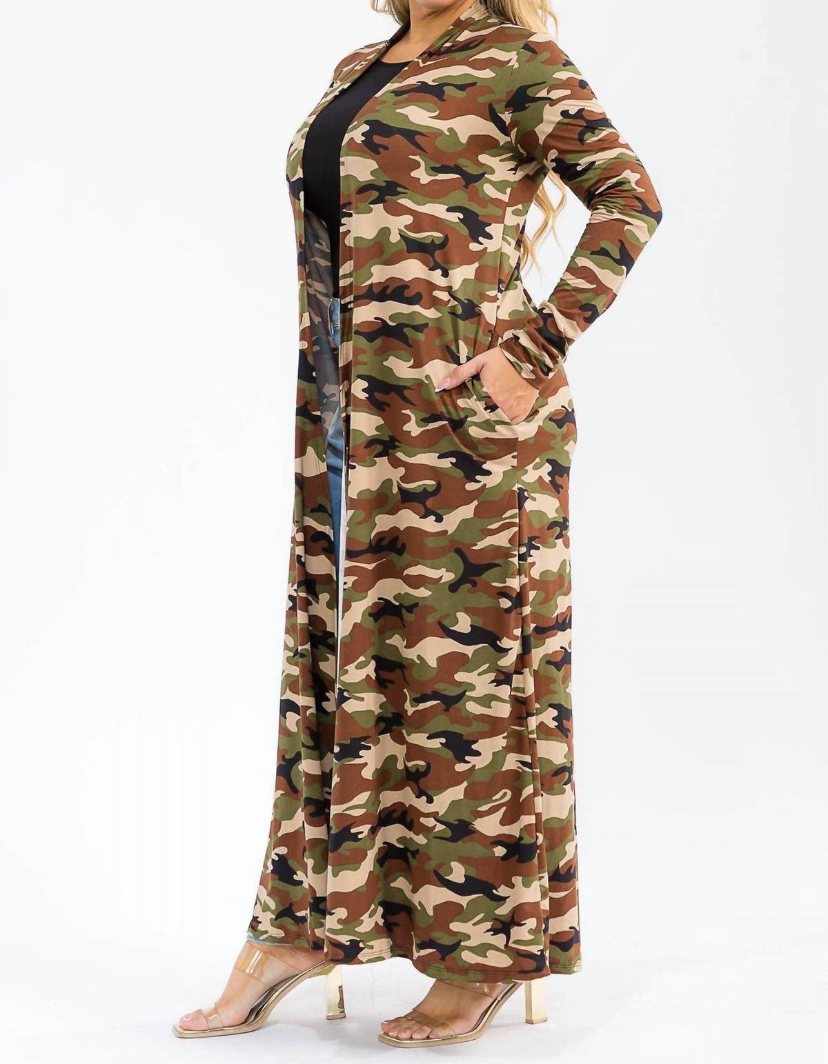 Karen T Design - Long Sleeve Maxi Length Open Front Cardigan