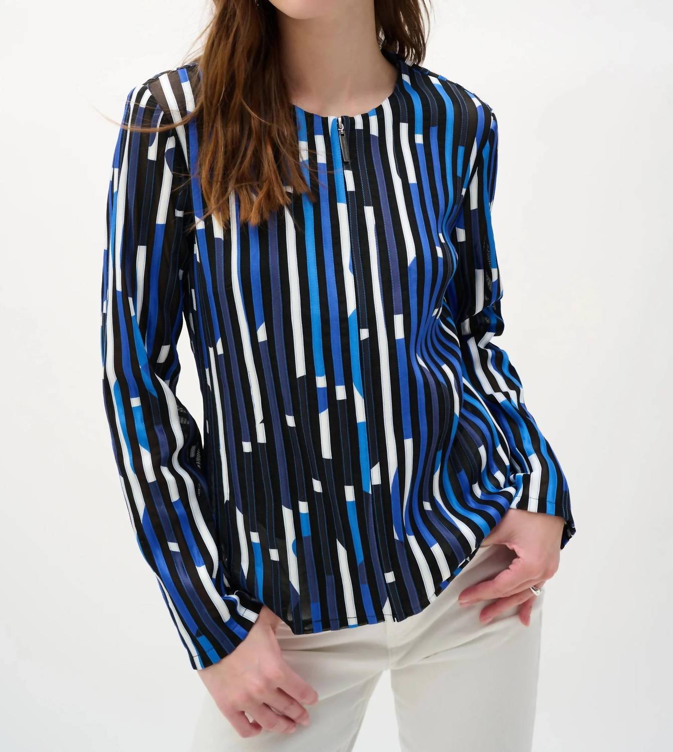 Joseph Ribkoff - Mesh And Satin Geometric Print Fitted Jacket Style