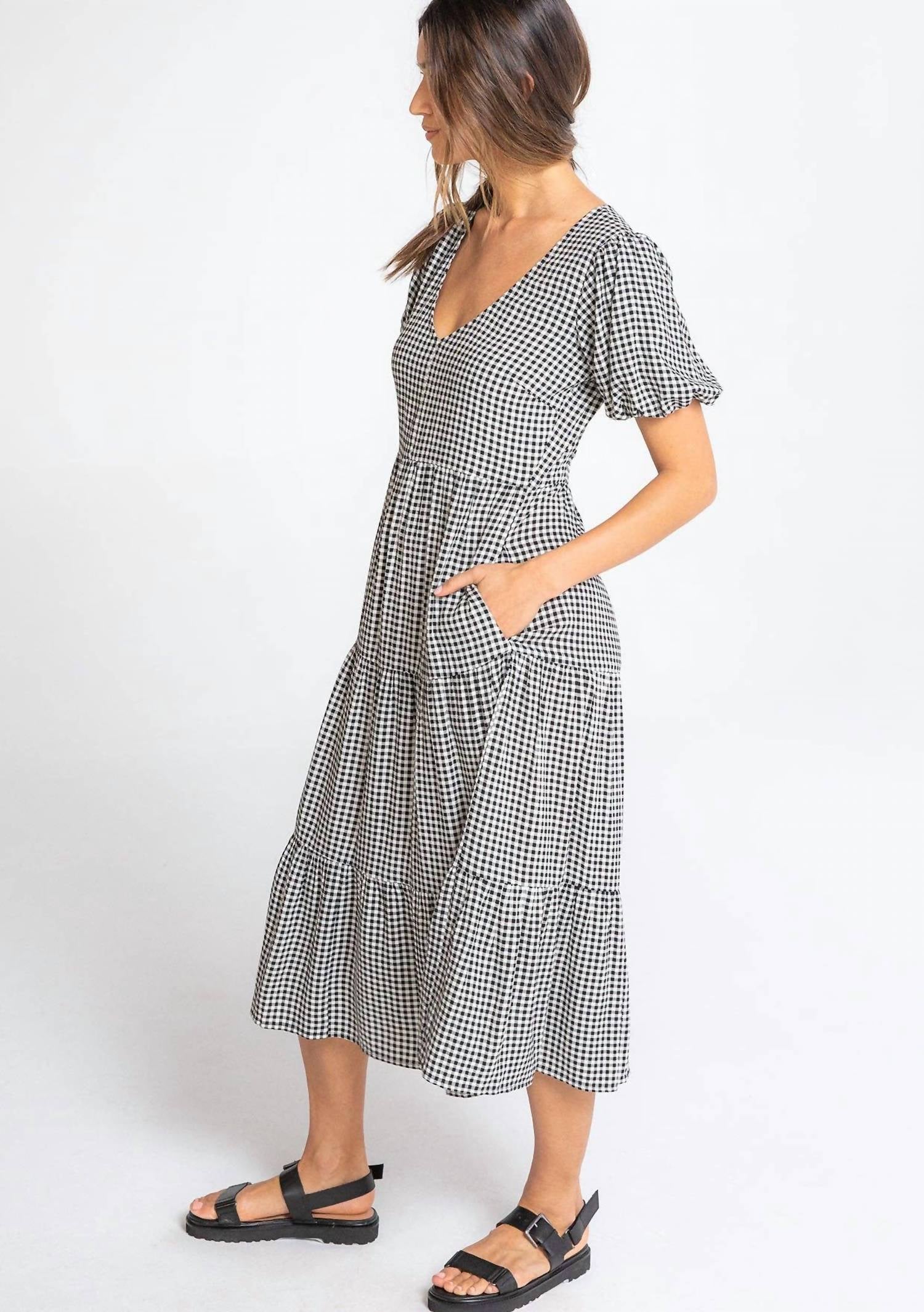 Lovestitch - Gingham Puff Sleeve Midi Dress