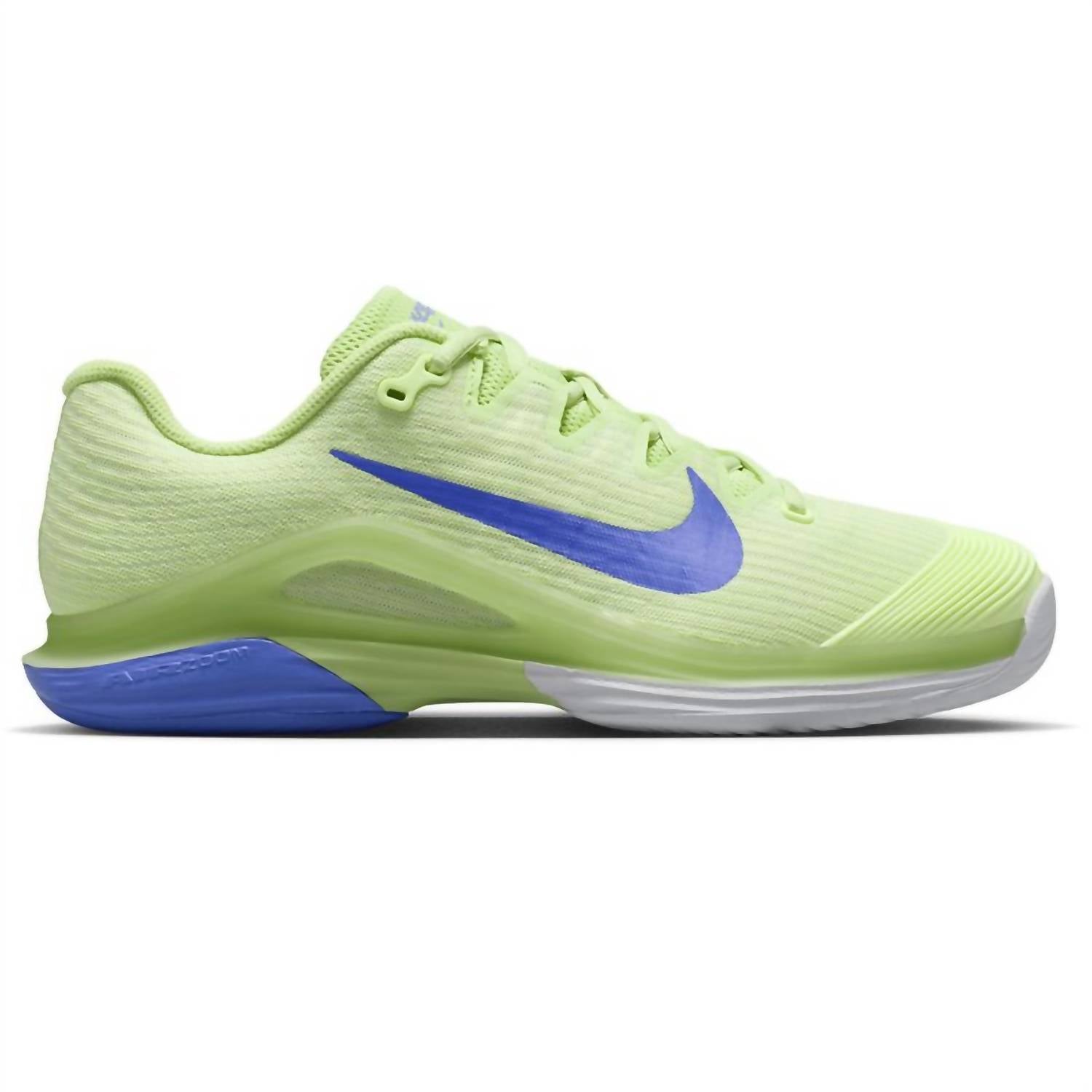 NIKE Women's Zoom Vapor 12 Hard Court Tennis Shoes in light liquid lime sapphire white - women's shoe - detail view