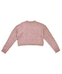 8apart Junior Women's Ada Cable Crew Sweater in pink - women's sweater - detail view