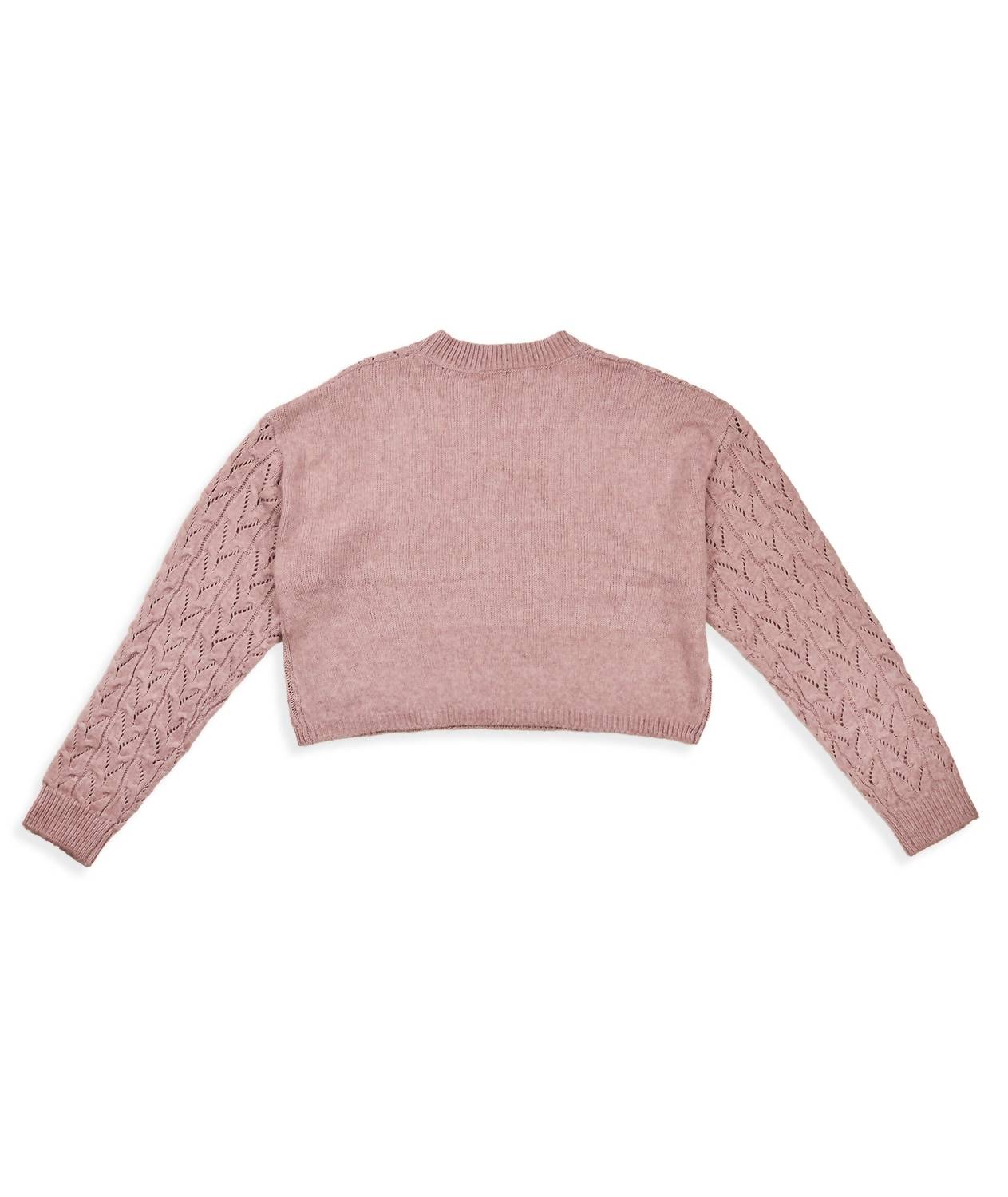 8apart Junior Women's Ada Cable Crew Sweater in pink - women's sweater - detail view