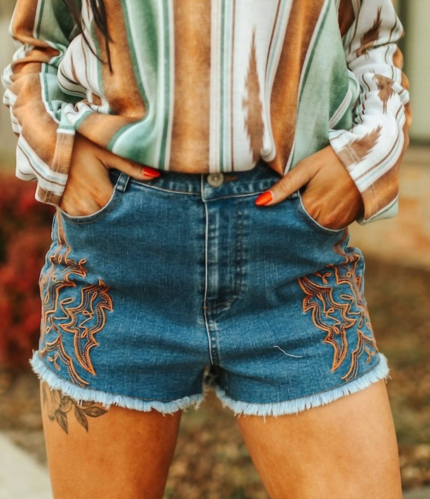 Lucky & Blessed - Desert Stitched High-rise Cutoffs Shorts