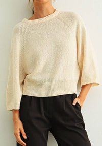 MIOU MUSE Women's Round Neck Quarter Sleeve Knitted Top in cream - women's sweater