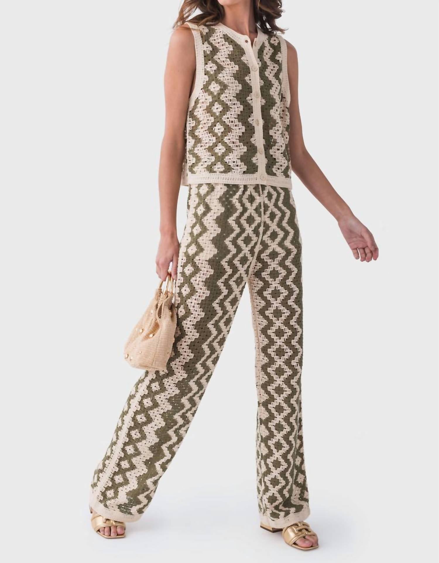 RD Style Kya Crochet Pants in natural green - women's pants - view 4