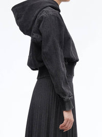 3.1 Phillip Lim Cotton Denim Hoodie in washed black - women's top - alternate view