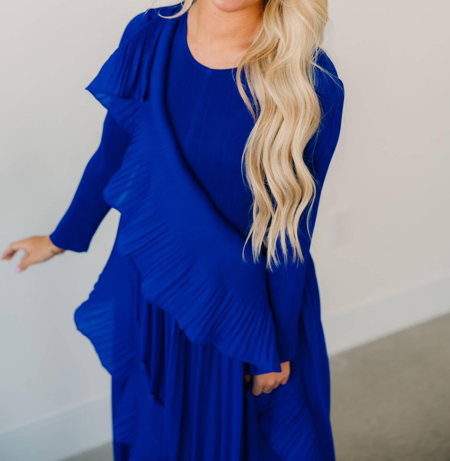 Beulah Asymmetrical Ruffled Details Pleats Maxi Dress in blue - women's dress - view 4