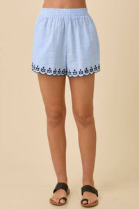 Main Strip - Deena Striped Shorts With Scallop Embroidered Hem Detail