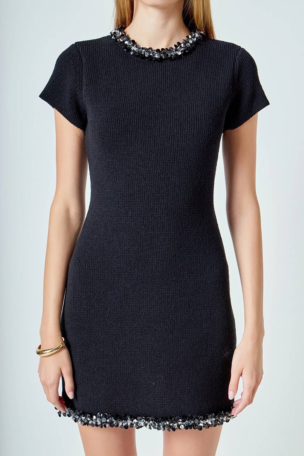 Endless Rose - Jewel Trim Knit Mini Dress