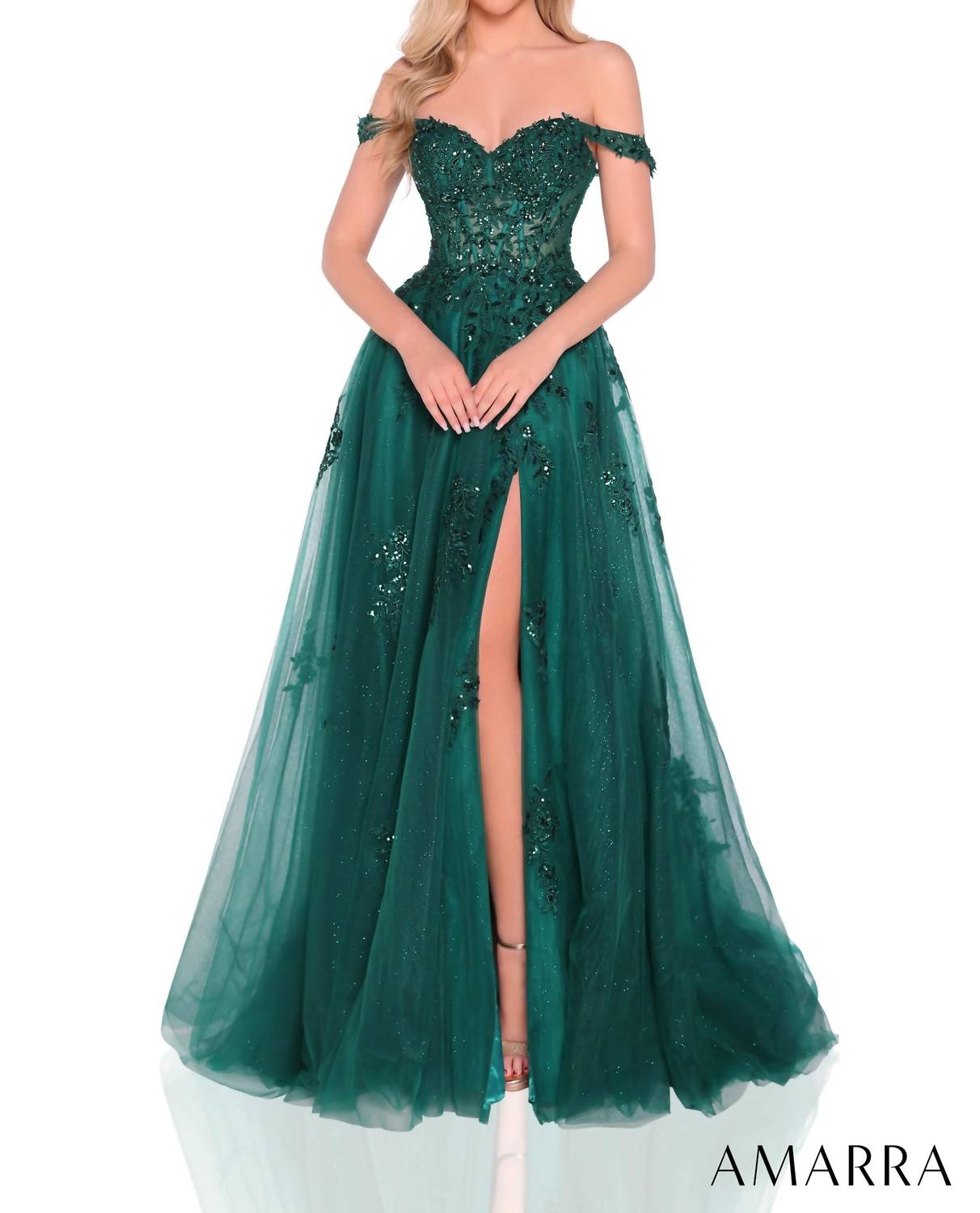 Amarra - Off-shoulder Sequin-print Prom Dress