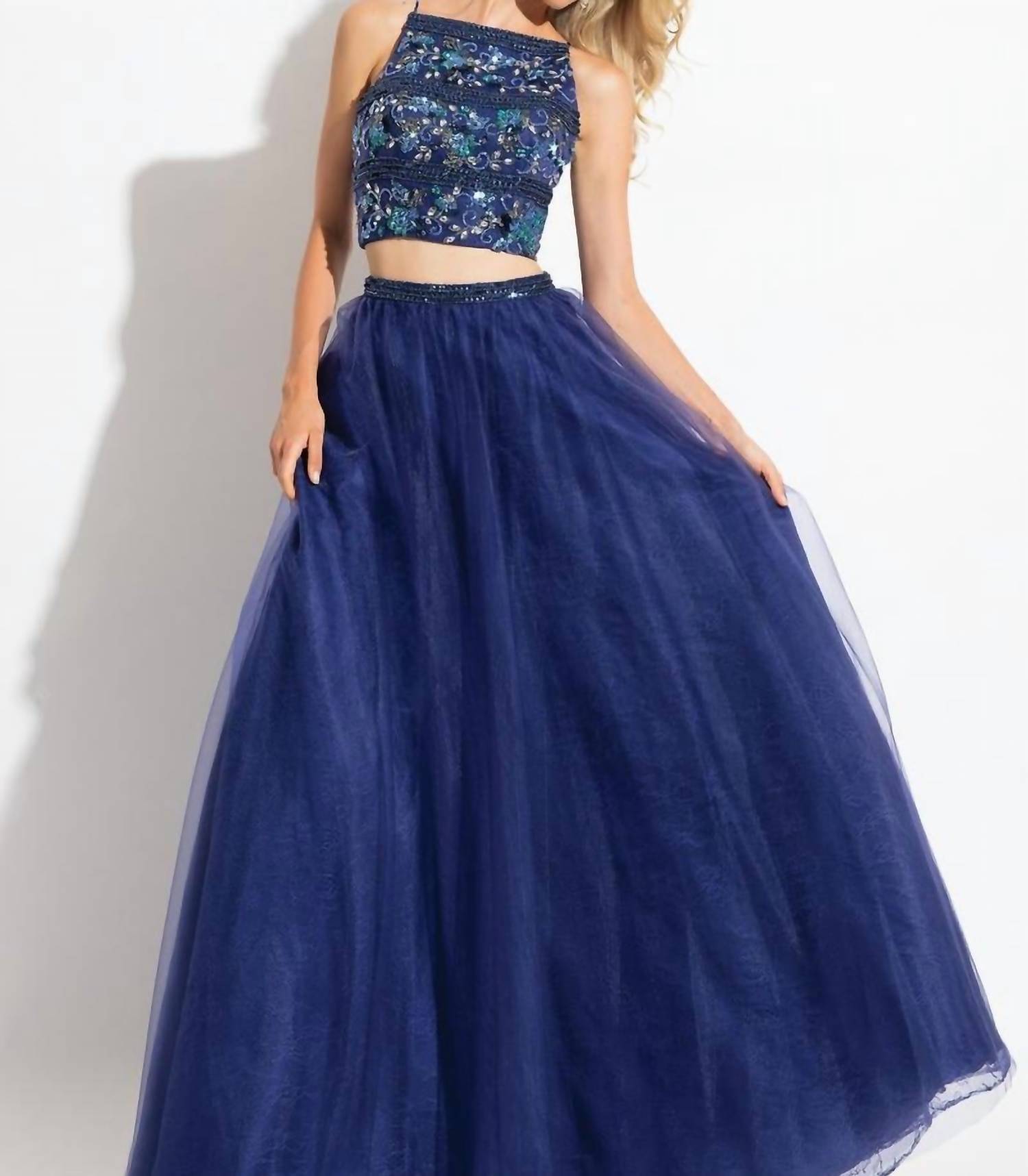 Rachel Allan - Embellished Two-piece Tulle Prom Dress