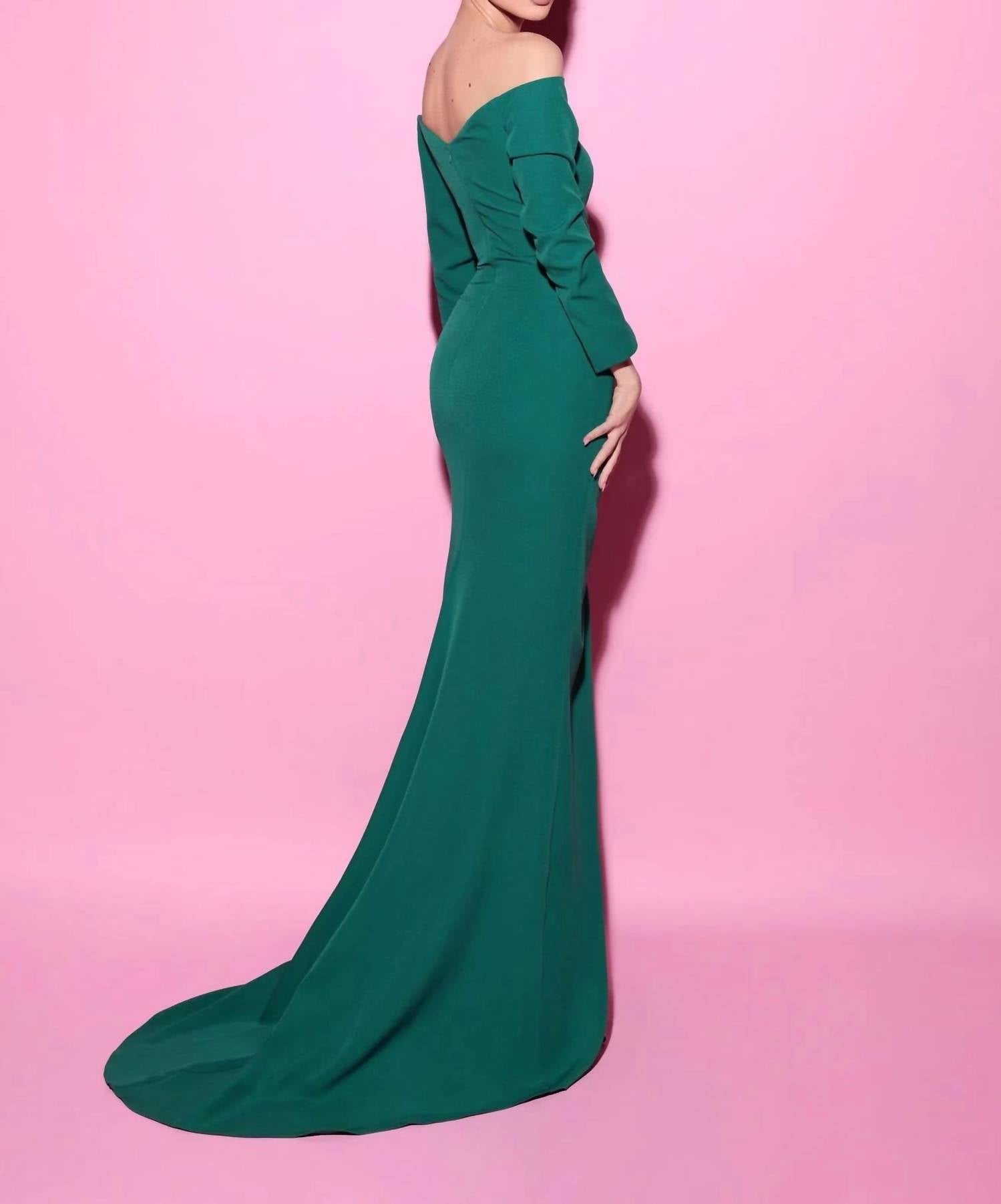 Tarik Ediz - Plunging V-neck Off Shoulder Evening Dress