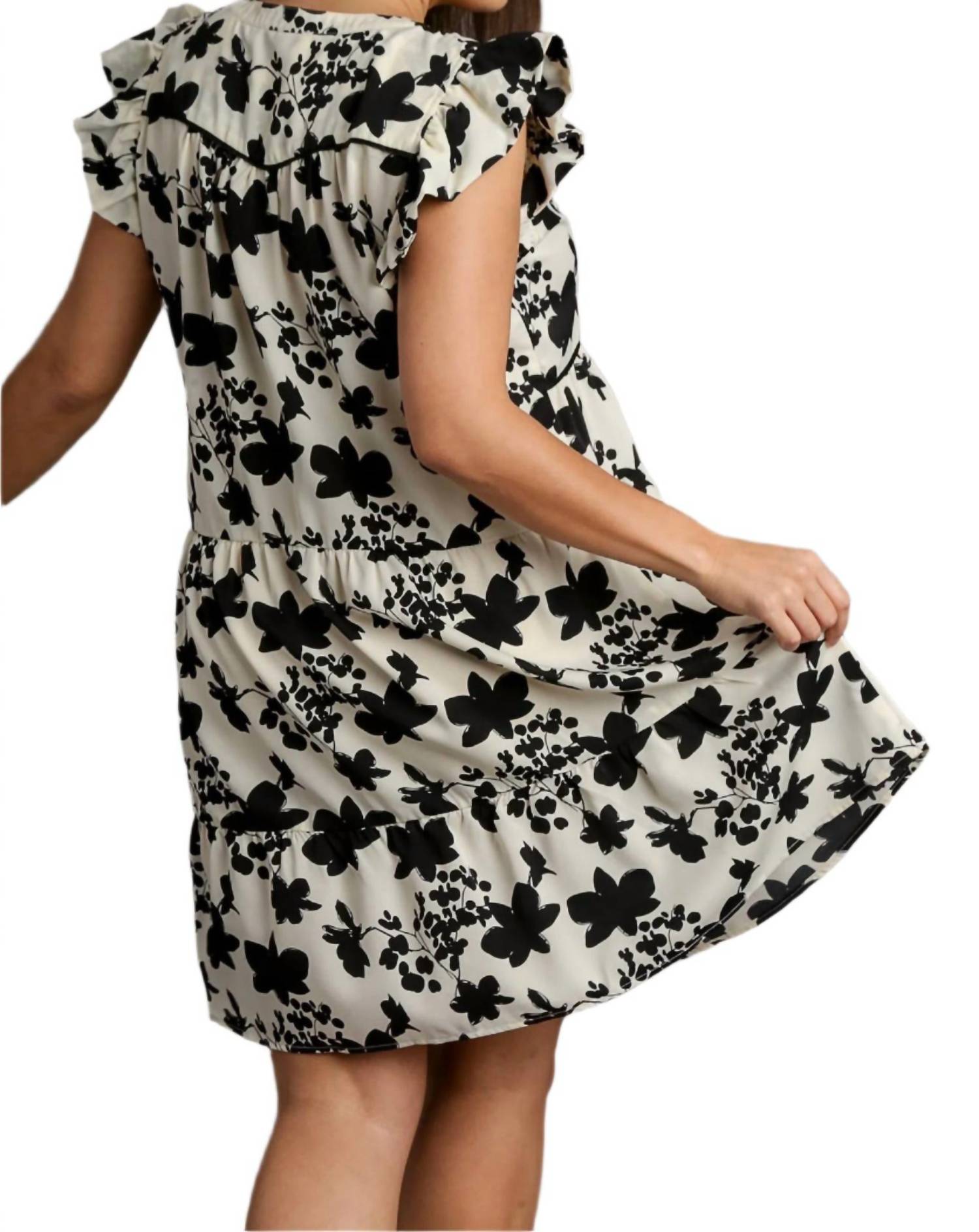 Umgee - Floral Flutter Sleeve Tiered Dress