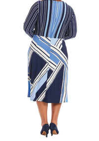 LONDON TIMES Side-twist Wrap Design Silhouette Dress in ivory blue - women's dress - alternate view