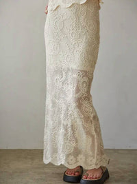 By Together - Woven Cotton Floral Lace Work Midi Skirt