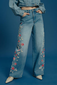 Bayeas - Embroidered Barrel Leg Jeans