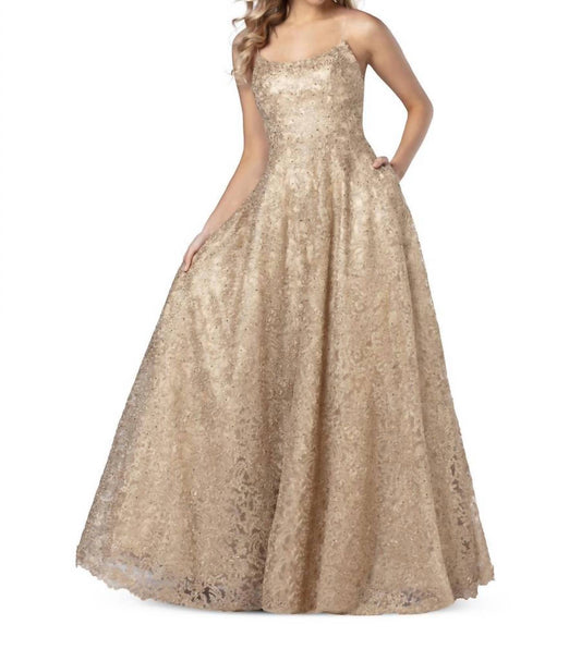 Blush Prom - Metallic Lace Scoopneck Gown