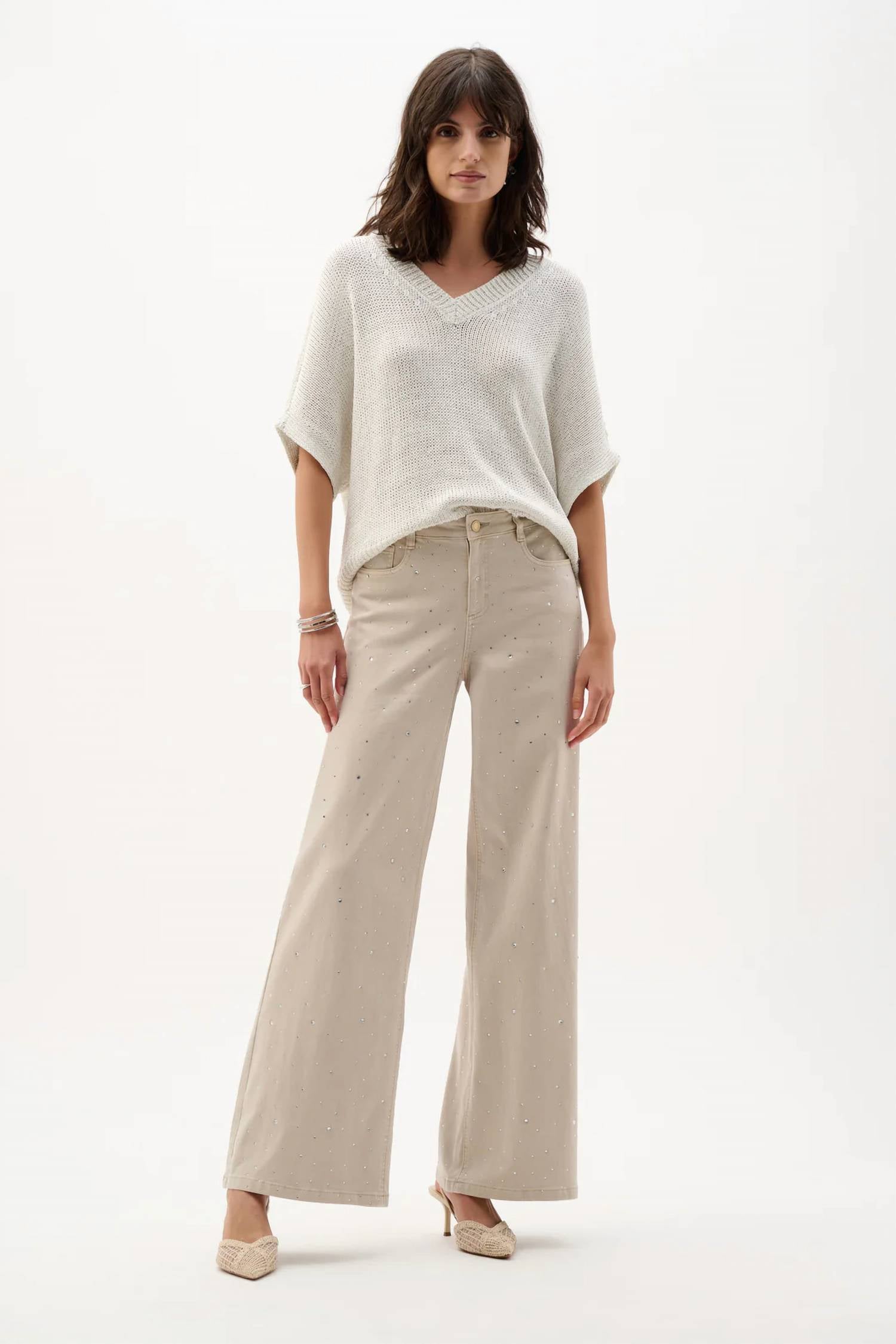 Joseph Ribkoff - Denim Wide Leg Jeans With Embellishments