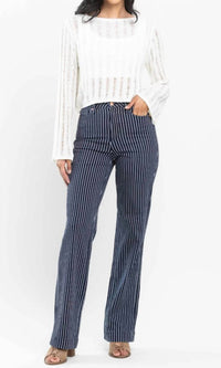 Judy Blue - High Waist Tummy Control Striped Straight Jeans