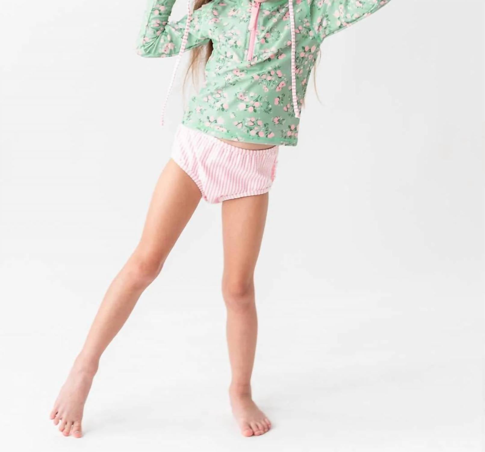 Rufflebutts - Tea Roses Long Sleeve Zipper Rash Guard 2-piece Swimsuit