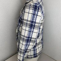 Ecru Women's Tweed Double Breasted Plaid Blazer in blue white - women's jacket - view 4