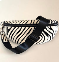 Ginger Blue Women's Zebra Print Hair-on-hide Leather Crossbody Sling Bag in black - women's bag