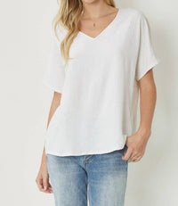 entro Solid V-neck Top in off white - women's blouse