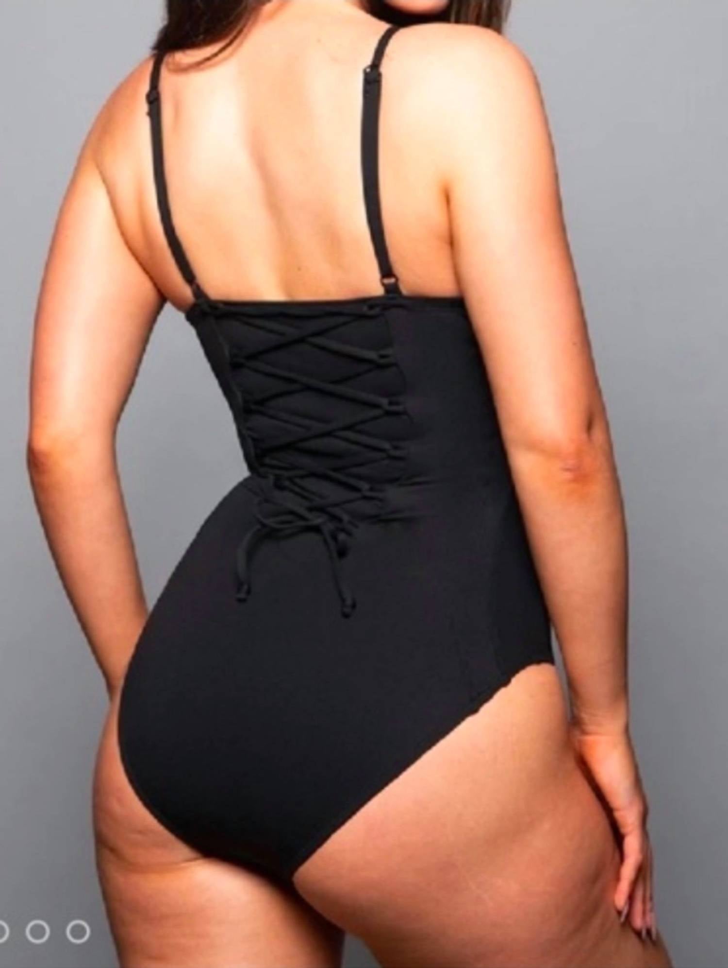 Ta3 Pushy Sculpting One Piece Swim Bodysuit in black - women's swimwear - detail view