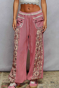 Pol - Printed Contrast Stud Button Joggers