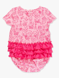 Rufflebutts - Baby Girls' Cottontail Toile Knit Short Sleeve Bow Bubble Romper