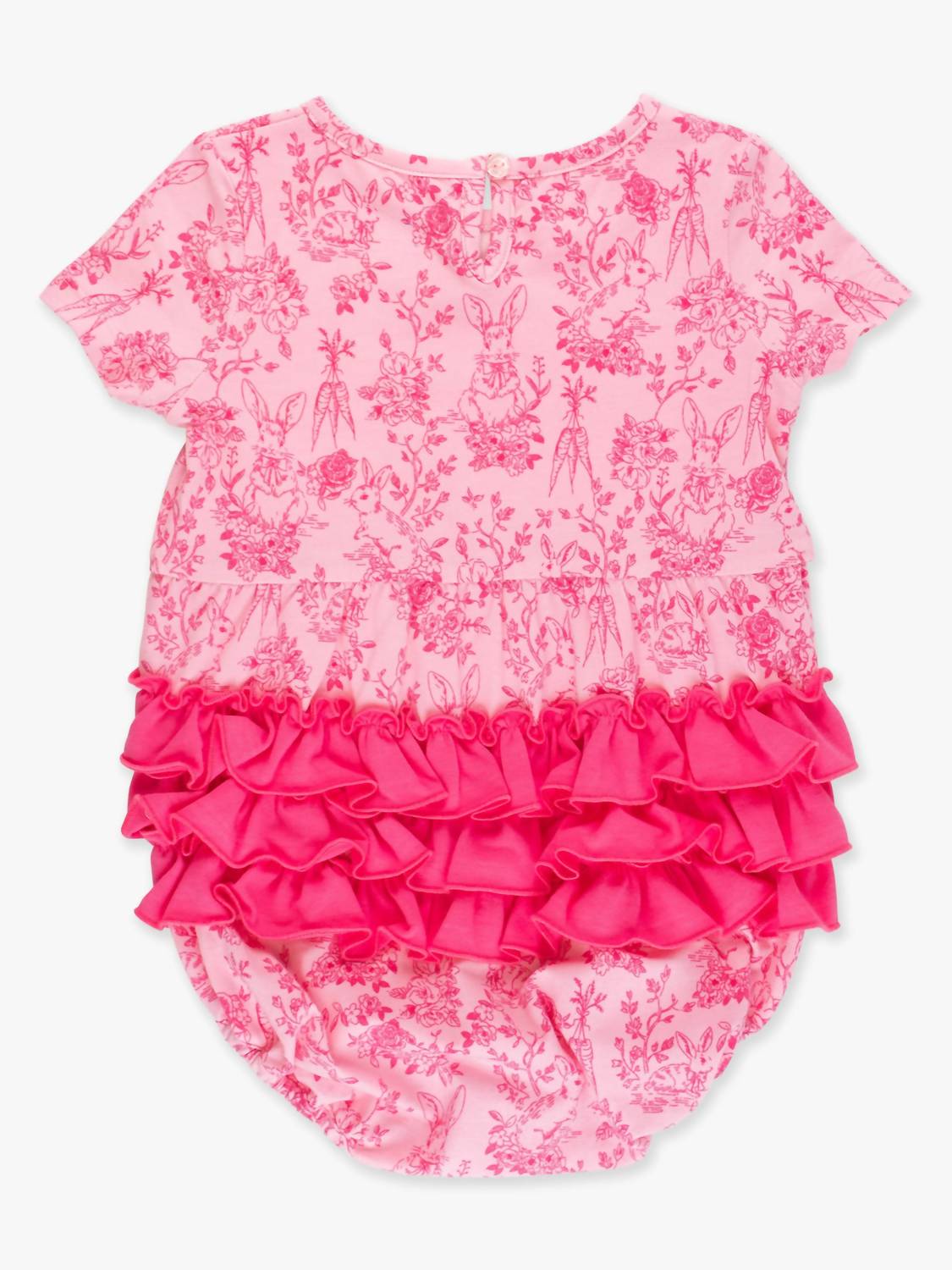 Rufflebutts - Baby Girls' Cottontail Toile Knit Short Sleeve Bow Bubble Romper
