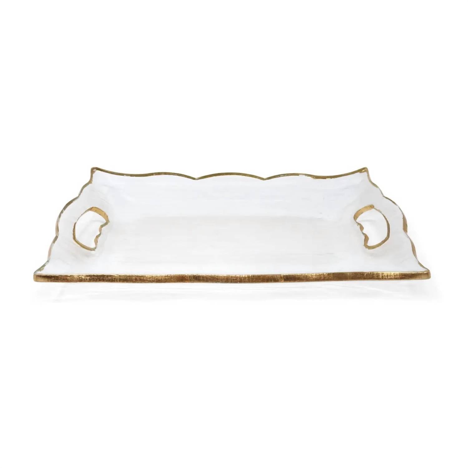 Vivience - Large Rectangular Glass Tray With Handles And Rim