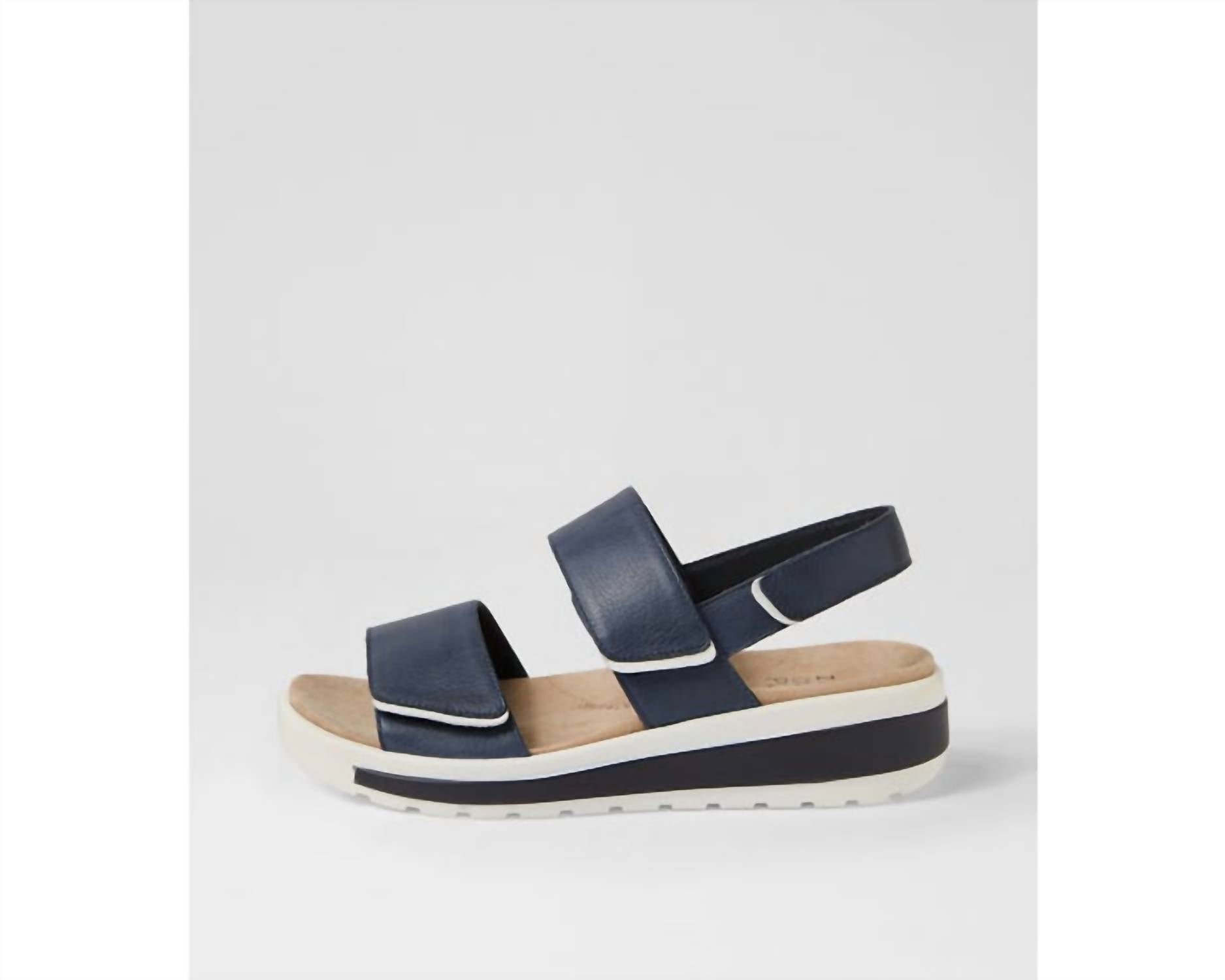 Ziera Women's Garlin Sandal in navy leather white sole - women's sandal - detail view
