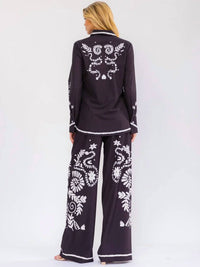 Little Secret Of Mine - Button-up Top And Wide Leg Pant Set