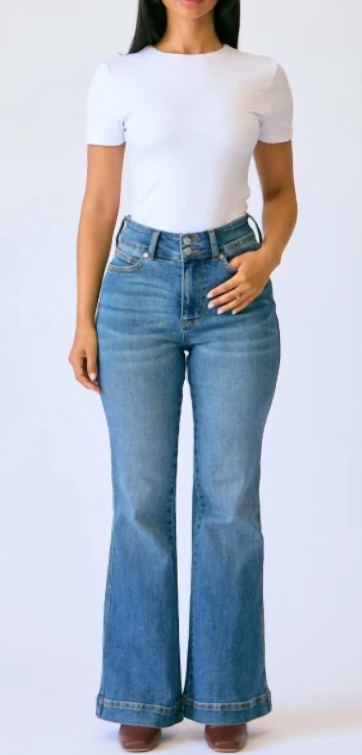 Judy Blue - High Waist Petite Flare Tummy Control Double Button Jean